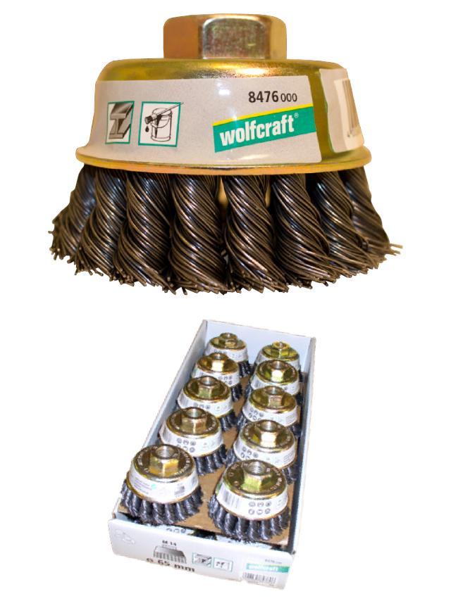 Wolfcraft, Ø75 mm - M14 gevind - flettet kopstålbørste, bulk